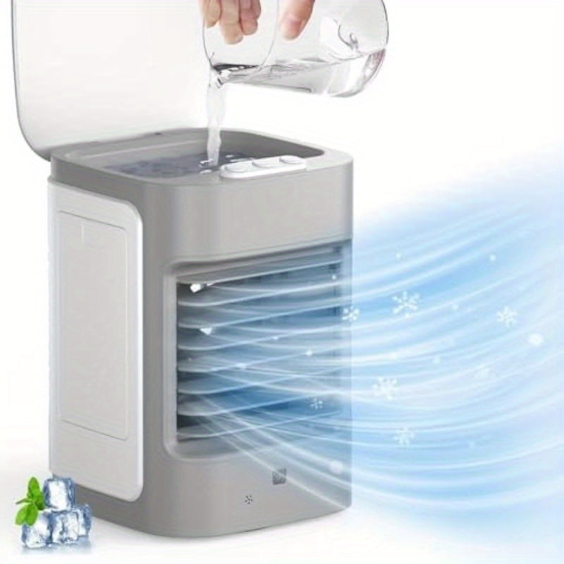 Portable Mini Air Conditioner 3in1 Personal Small Ac Unit Cooler with Charge 3 Speed USB Powered Desk Fan 7 Colors Light Swamp Evaporative Windowless Humidifier for Room Office Camping Car
